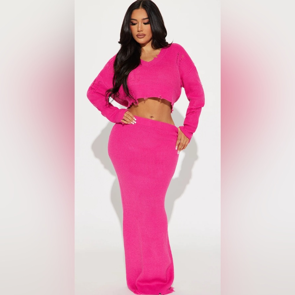 Fashion Nova Hot Pink Sweater Skirt Set